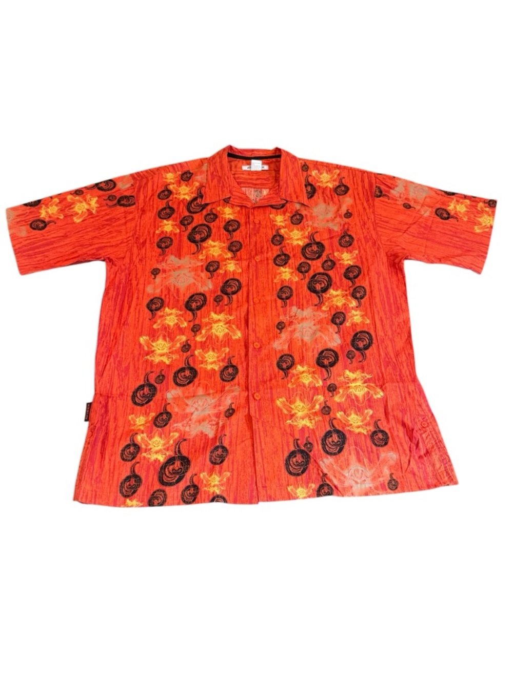 Avirex Button Up Shirt Mens Large Orange Graphic Short Sleeve Streetwear Cotton